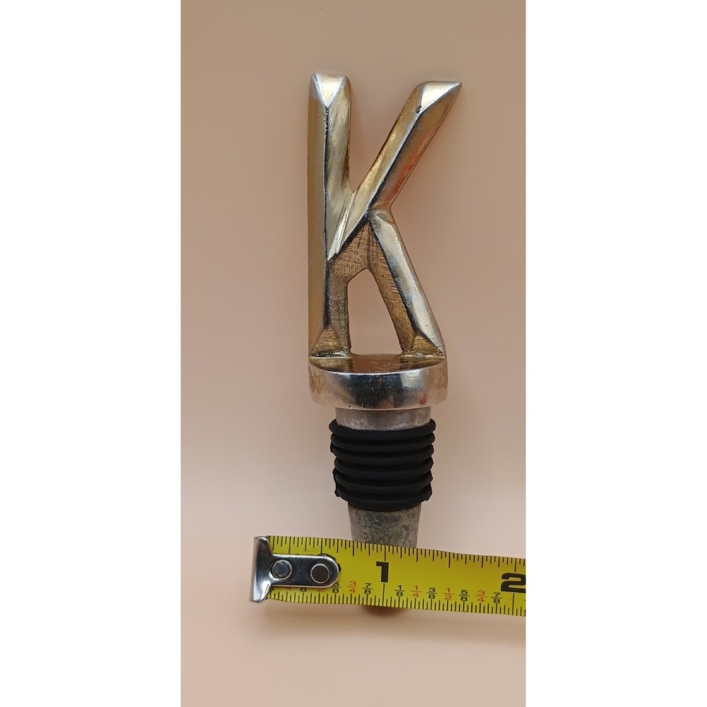 Silver Initial Letter K Wine Bottle Stopper Monogram Metal Barware - Picture 4 of 4